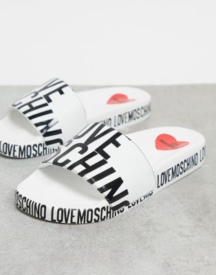 Love Moschino logo slider in white | ASOS