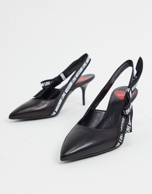 Love Moschino logo slingback heeled court shoes in black