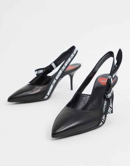 Love Moschino logo slingback heeled court shoes in black | ASOS