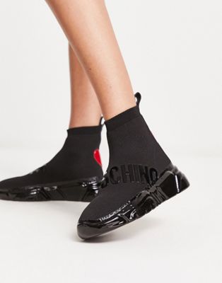 Love Moschino logo slip on knitted trainers in black