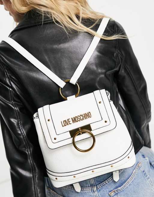 Love Moschino logo small backpack in white