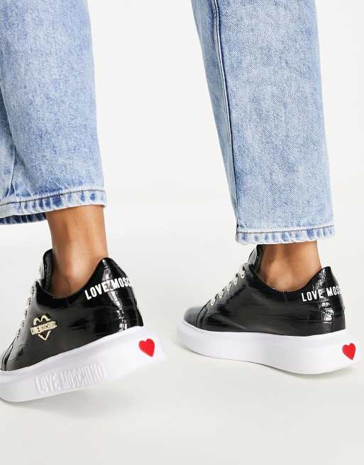 Love Moschino logo sneakers in black croc