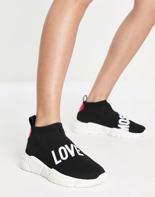 Love Moschino logo sock trainer in black - ASOS Price Checker