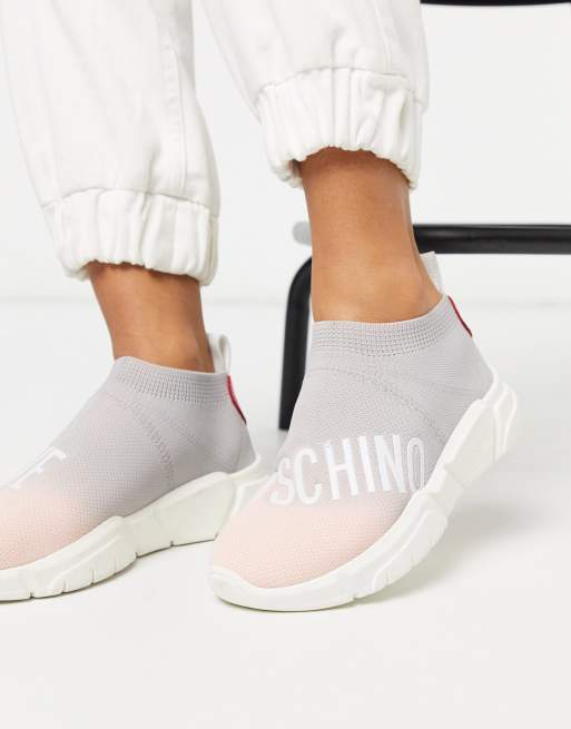 Love Moschino logo sock trainers in grey