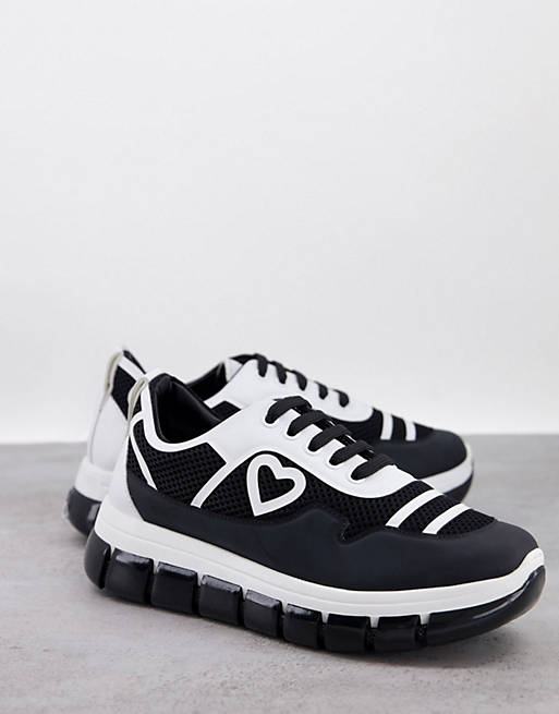 Love Moschino logo sporty flatform trainers in black and white