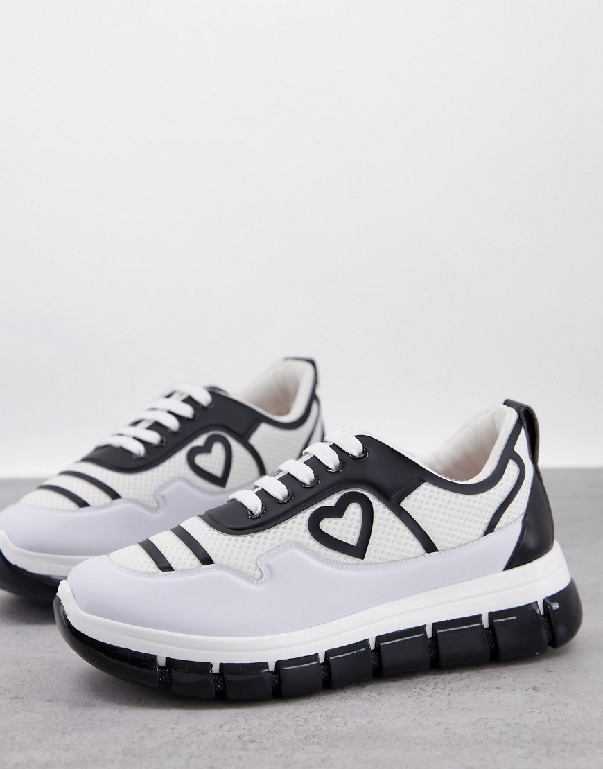 Love Moschino logo sporty flatform trainers in white and black