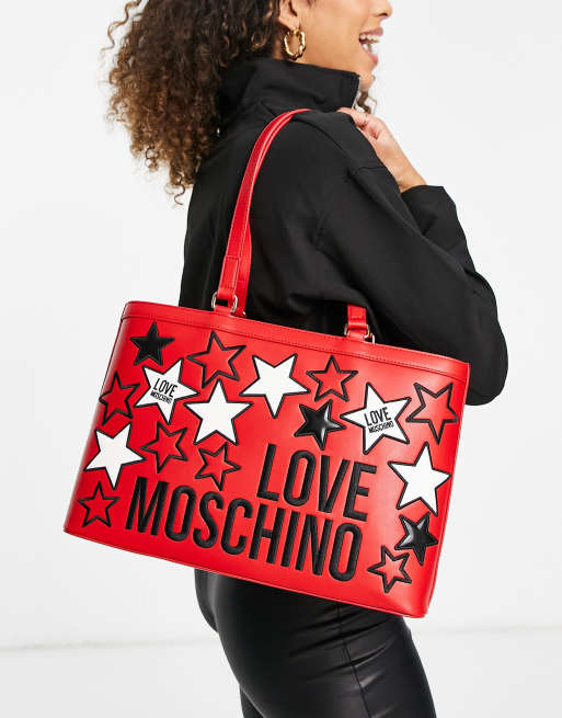 Love Moschino logo star tote bag in red