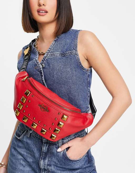 Love Moschino logo stud bumbag in red ASOS