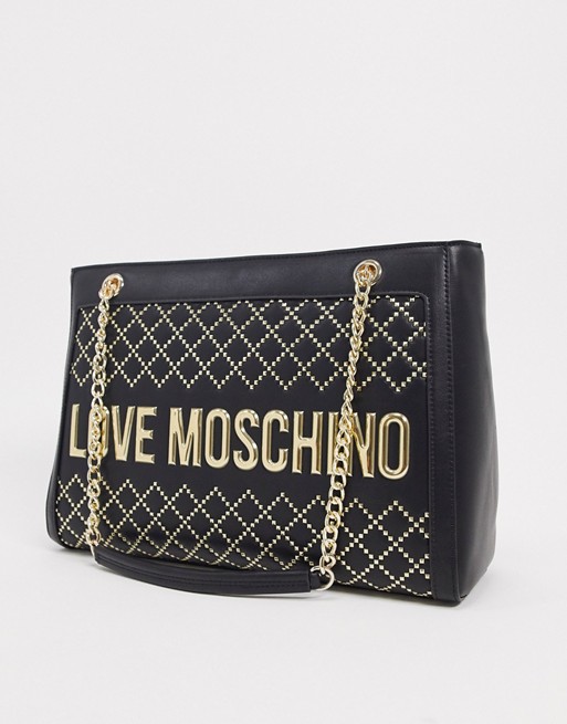 Love Moschino logo studded tote bag in black