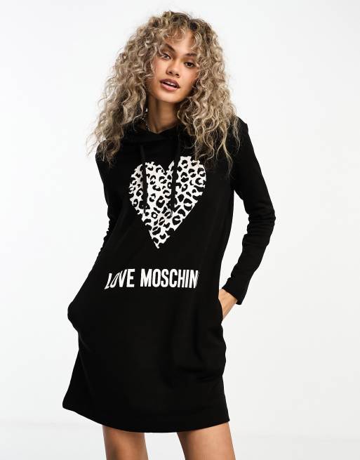 Love Moschino logo sweatshirt dress with hood in black