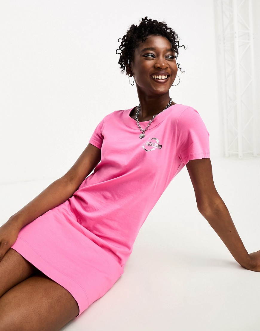 Love Moschino logo t shirt dress in fuschia pink