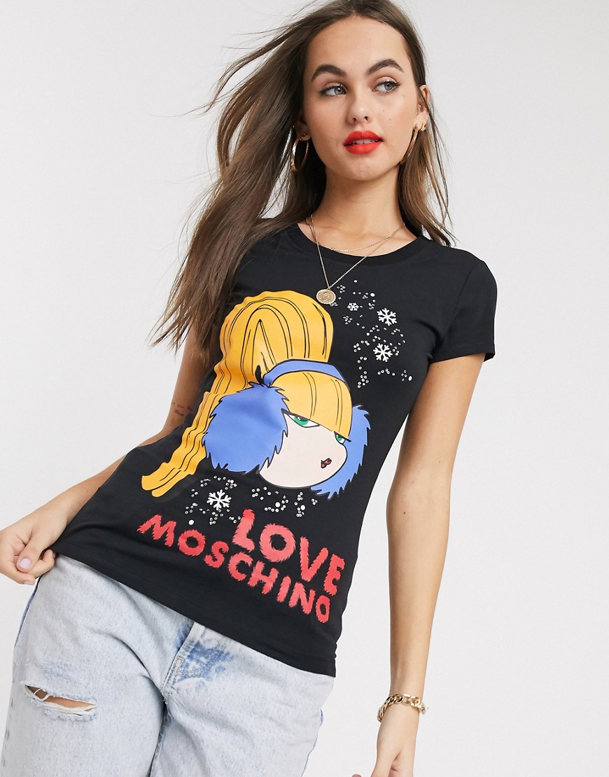Love Moschino - Logo t-shirt med frosty girl- print-Sort