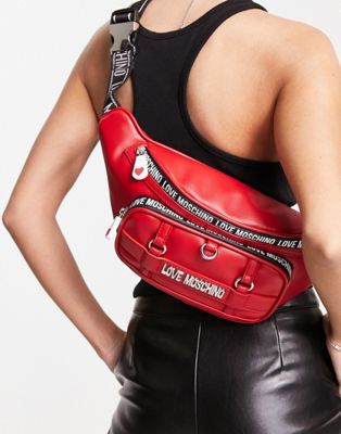 Love Moschino logo tape detail bum bag in red