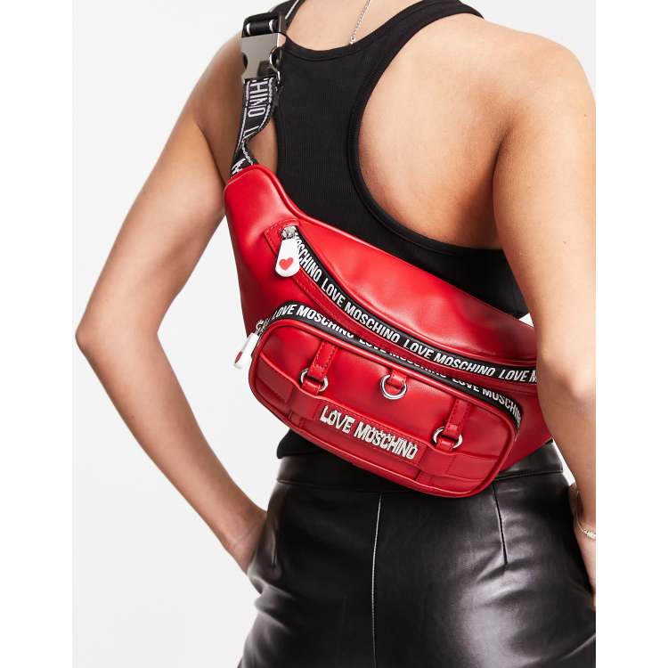 Love Moschino logo tape detail bum bag in red