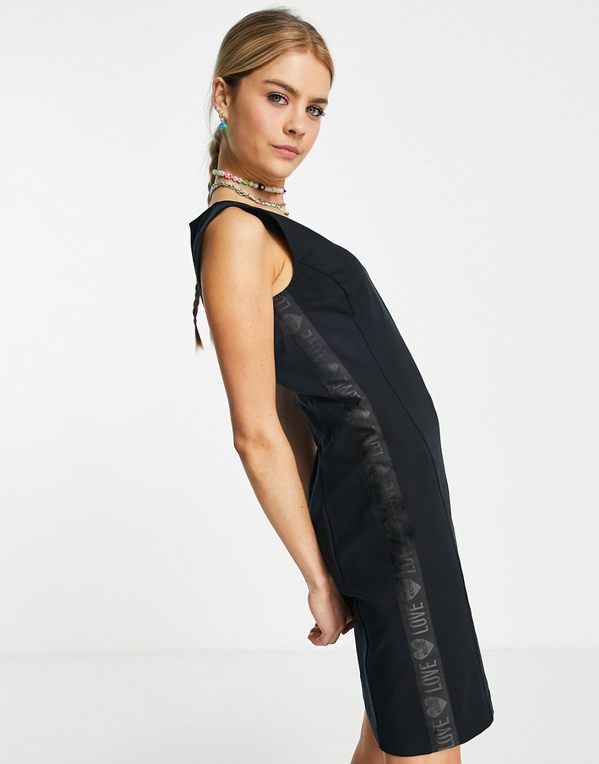 Love Moschino logo tape sleeveless dress in black