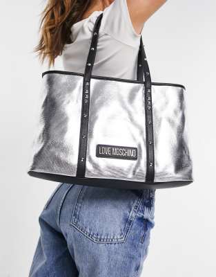 Love Moschino logo tote bag in silver