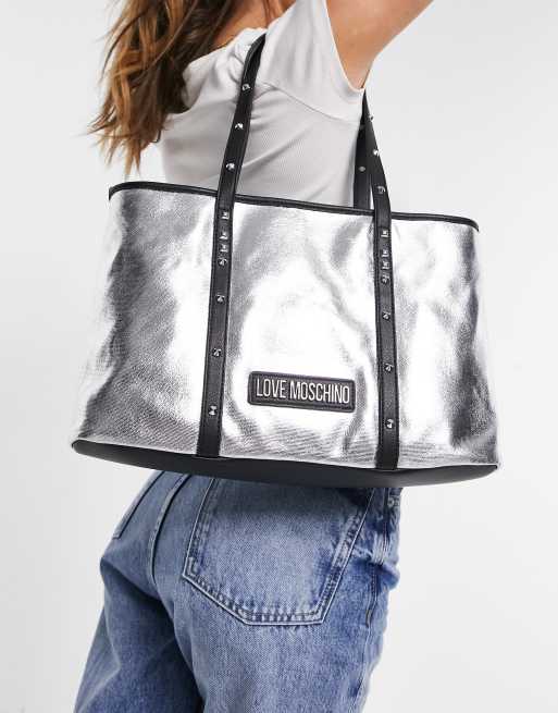 Love Moschino logo tote bag in silver