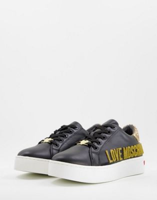 Love Moschino logo trainers in black leather