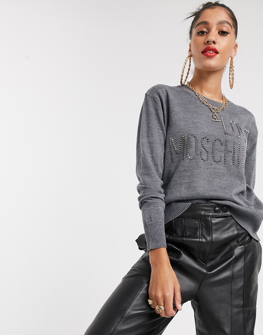 Love Moschino logo wool blend jumper-Grey