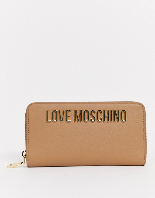 Love Moschino logo zip around purse in camel
