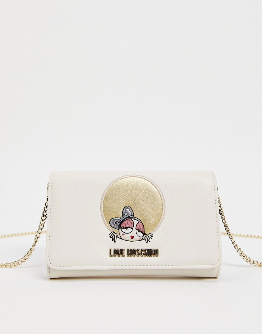 Love Moschino Look At Me Wallet With Chain Strap In Ivory-cream