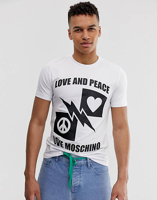 Love Moschino love and peace t-shirt in white | ASOS