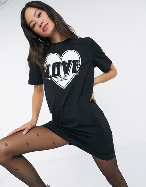Love Moschino love logo t-shirt dress in black