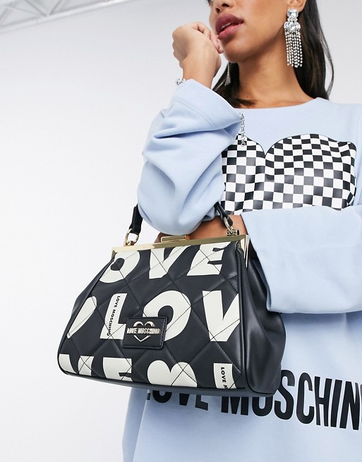 Love Moschino love print bag with clasp in black