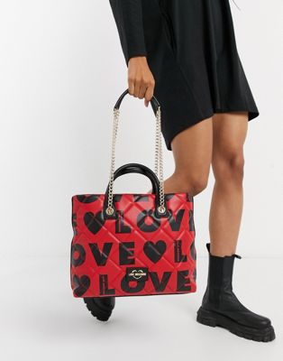 Love Moschino love print tote bag in red