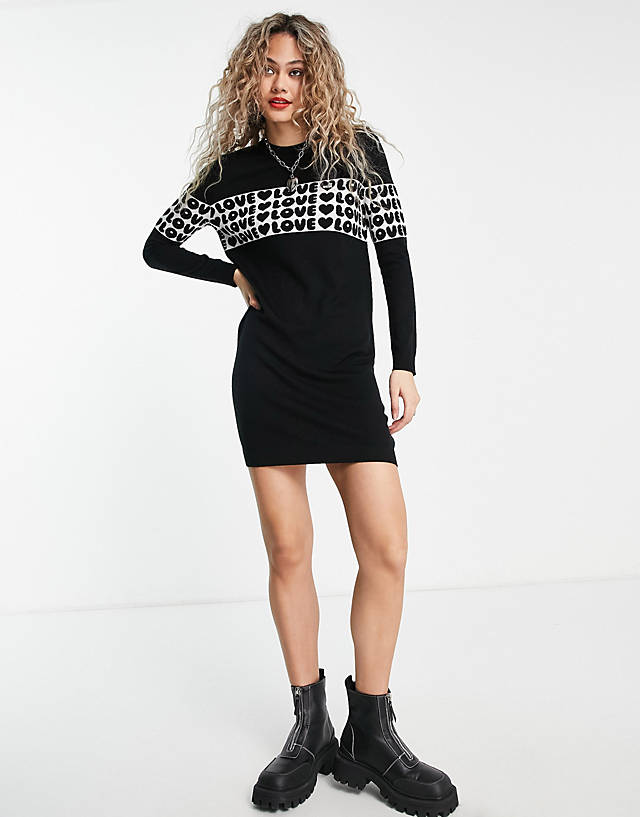 Love Moschino - lovelove logo knitted jumper dress in black