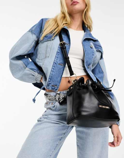Love Moschino - Løstsiddende bucket-taske i sort, 4 af 4
