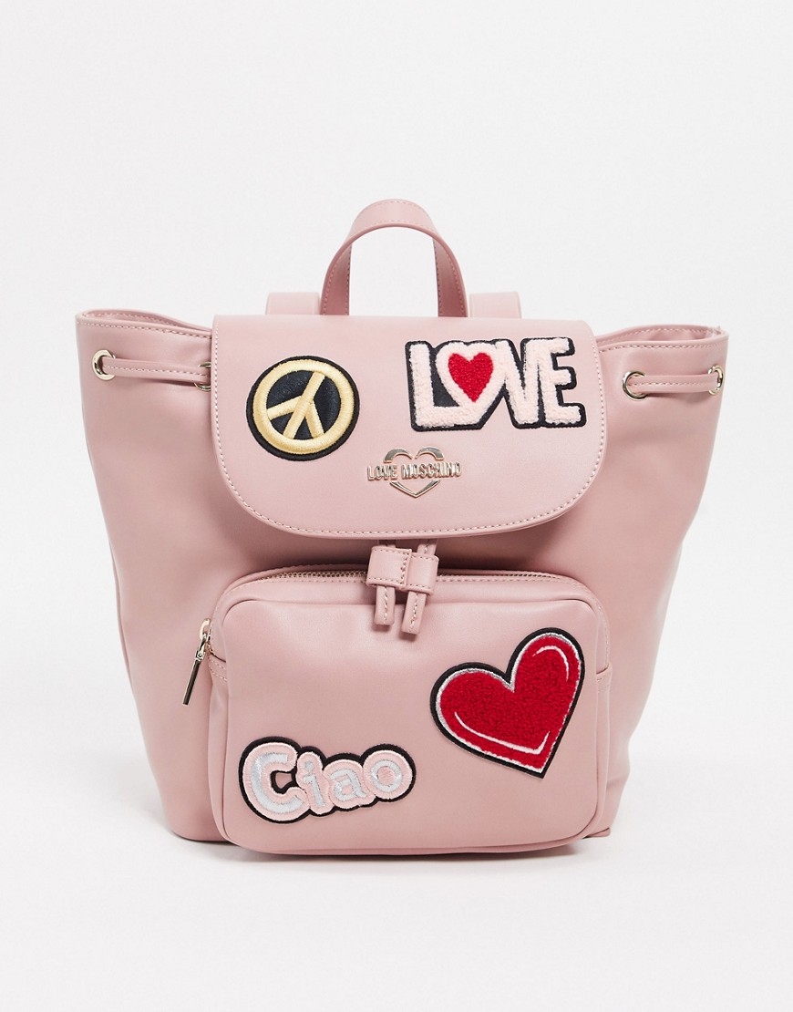 Love Moschino - Lyserød rygsæk med mærke-Pink