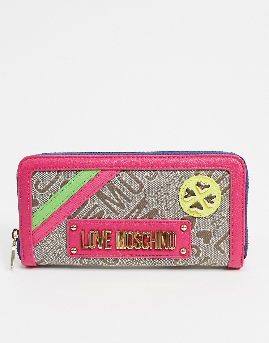 Love Moschino - Lyserød stor pung i jacquard og logo-Pink