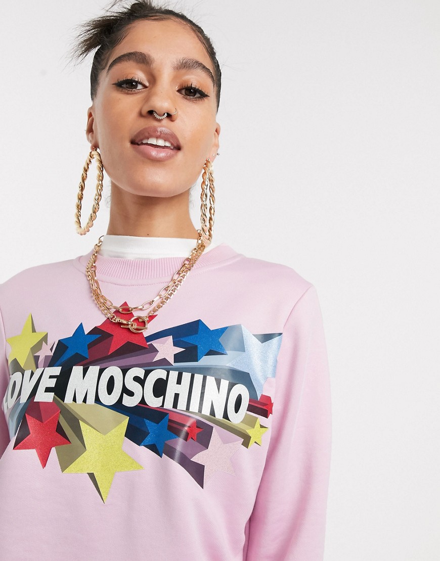 Love Moschino - Lyserød sweatshirt med stjerne-logo-Pink