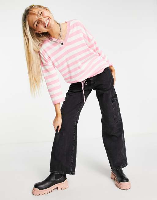 Love Moschino - Maglione rosa a righe con coulisse , 3 di 4