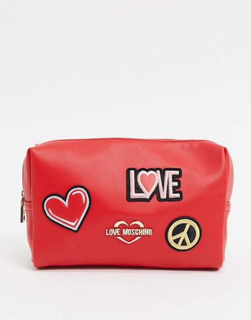 Love Moschino make up bag with patches in red