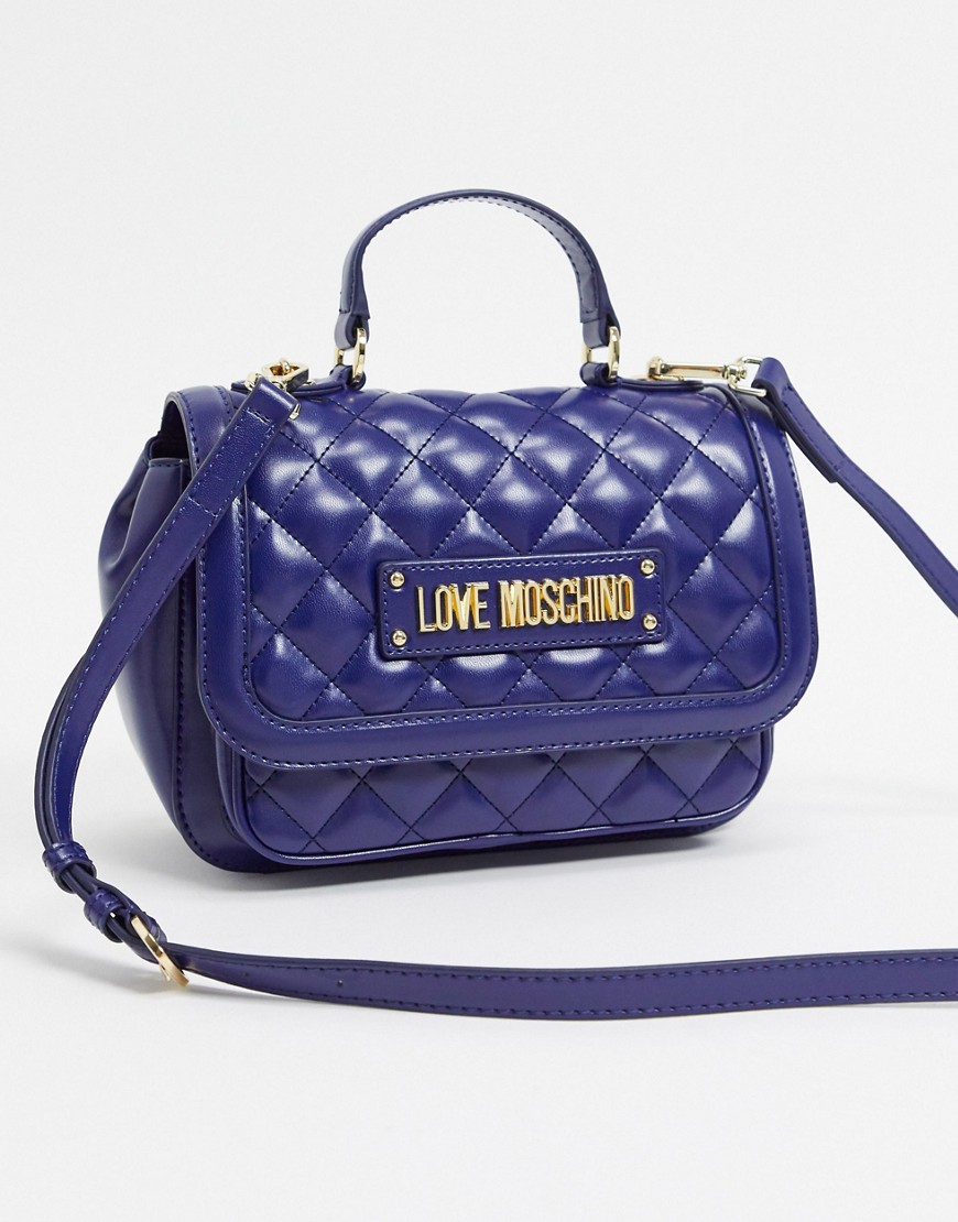 Love Moschino – Marinblå quiltad satchel-väska