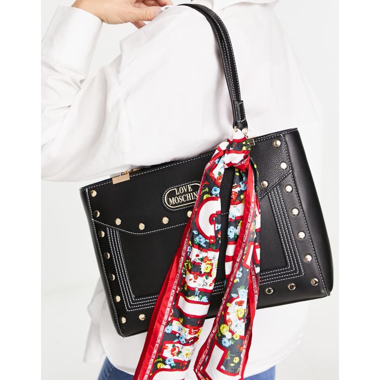 Love Moschino - Maxi borsa con foulard annodato, colore nero