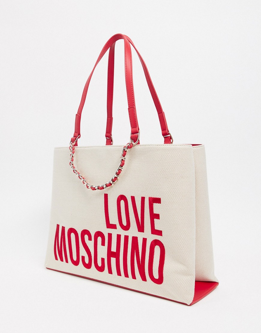 Love Moschino - Maxi borsa con logo grande naturale-Beige