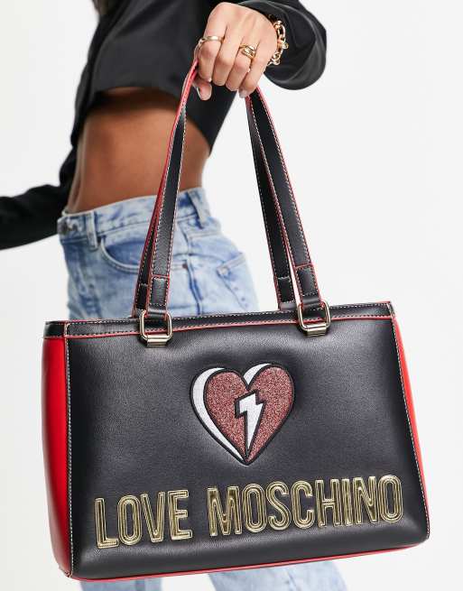 Love Moschino - Maxi borsa con logo grande nero, 2 di 4