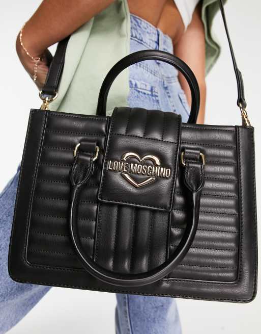 Love Moschino - Maxi borsa nera trapuntata con manici