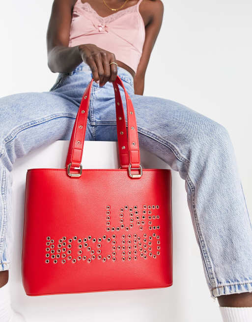 Love Moschino - Maxi borsa rossa con logo di borchie