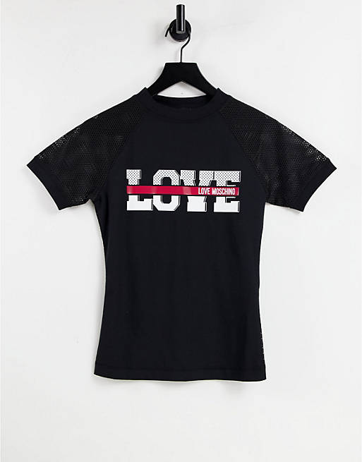 Love Moschino mesh panel logo t-shirt in black