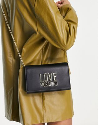Love Moschino metal logo crossbody bag in black