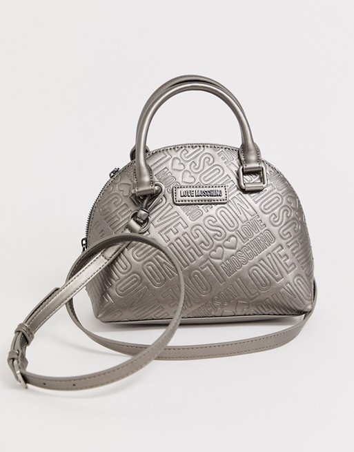 Love Moschino metallic embossed faux leather mini tote bag