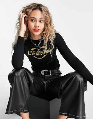 Love Moschino metallic gold logo knitted jumper in black - ASOS Price Checker