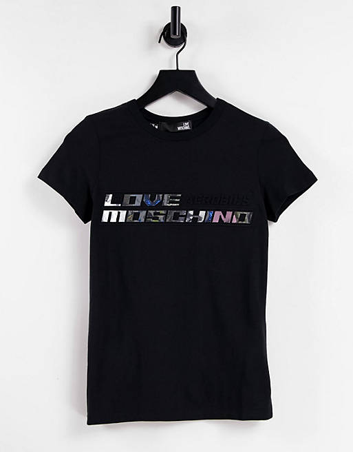 Love Moschino metallic logo t-shirt in black