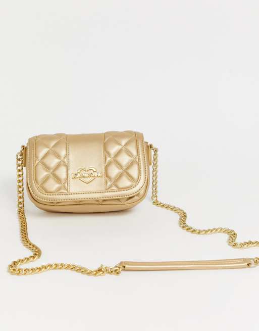 Love Moschino metallic quited faux leather cross body bag ASOS
