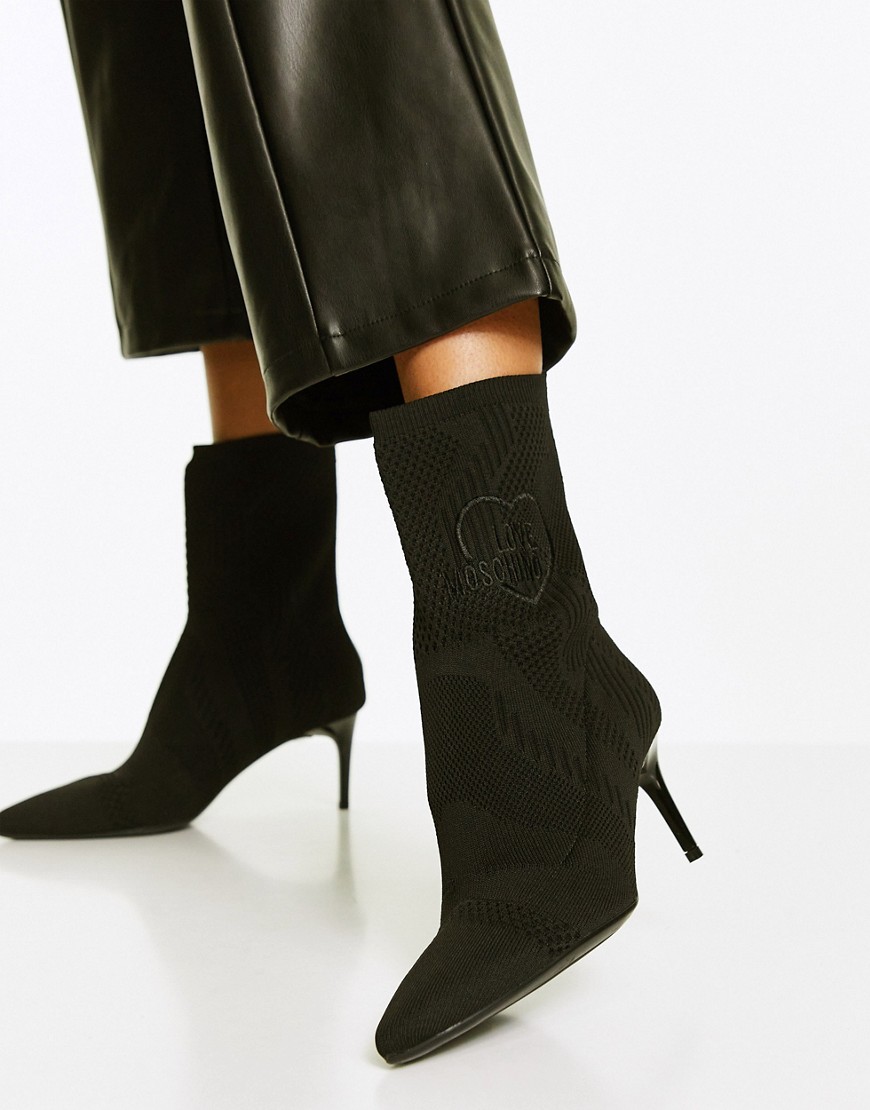 Love Moschino mid heeled sock boots in black