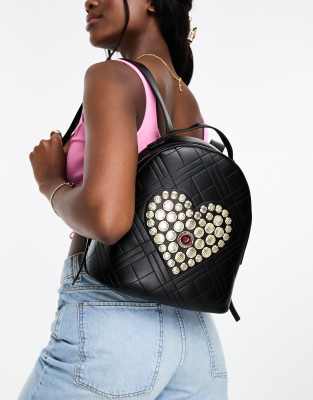 Love Moschino mini backpack with heart embellishment in black
